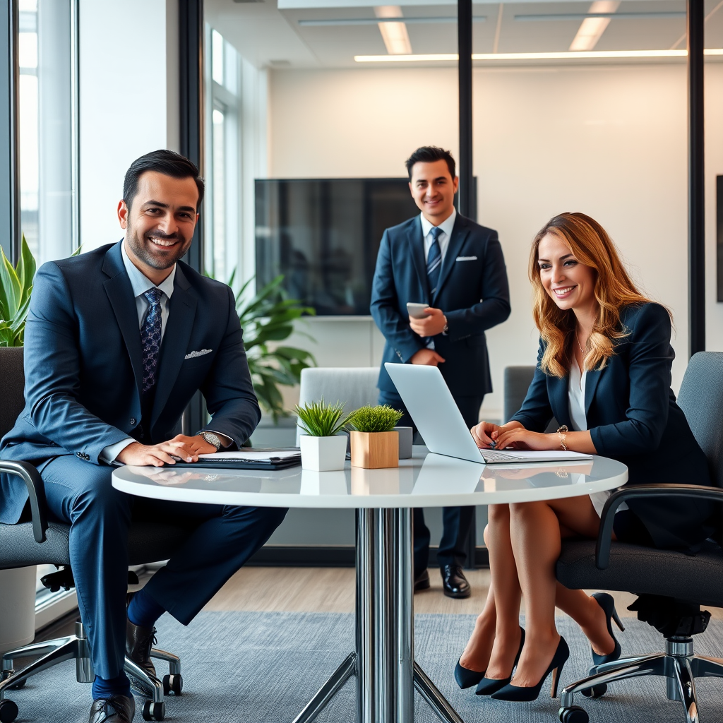 Professionelles Finanzberatungsteam von Serviciosvidesa bei der Arbeit in modernem Büro
