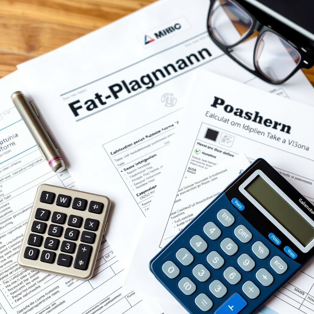 Steuerplanungsunterlagen, Taschenrechner und deutsche Steuerformulare auf einem Schreibtisch arrangiert