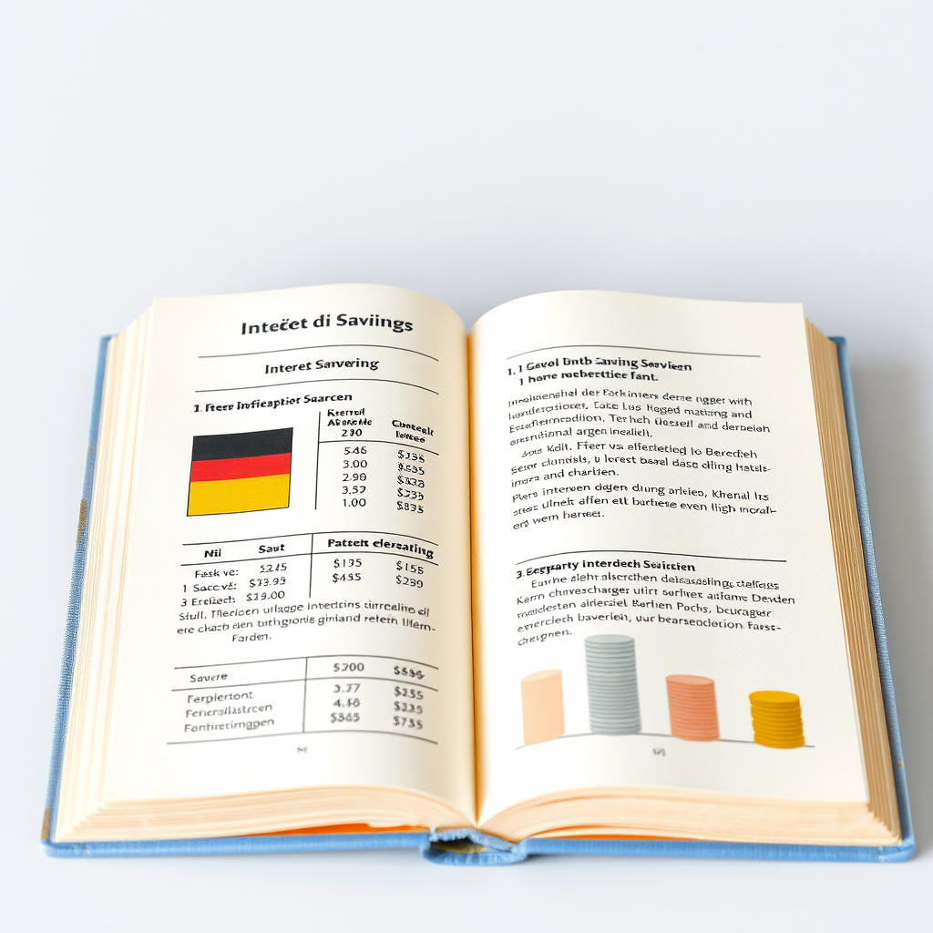 Deutsches Sparbuch mit Zinserträgen und Sparplan-Diagramm