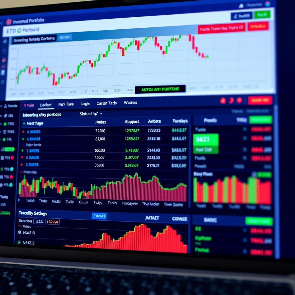 Diversifiziertes Investment-Portfolio mit ETFs und Fonds auf Bildschirm dargestellt